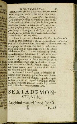 Sexta Demonstratio. Legitimi ministri sunt dispensatores Sacramentorum.