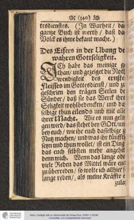 Des Eifers in der Ubung der wahren Gottseligkeit.
