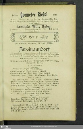 Heft 15. Zweinaundorf, Baalsdorf, Hirschfeld, Mölkau