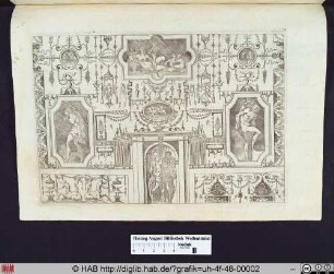 Grotesken, ornamentale Verzierungen und architektonische Versatzstücke, außerdem einige Abbildungen mit mythologischen Motiven.