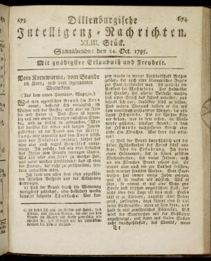XLIII. Stück. Sonnabends: den 24. Oct. 1795.