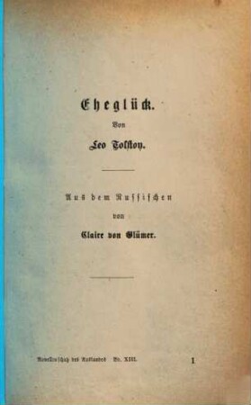 Eheglück : Aus dem Russischen von Claire von Glümer