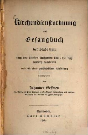 Kirchendienstordnung und Gesangbuch der Stadt Riga