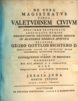 De cura magistratus circa valetudinem civium : specimen inaug.