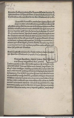 Oratio habita in funere Philiberti cardinalis Matisconensis : 1484.08.27. Mit Vorrede des Autors, 30.9.1484
