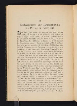 III. Wiedererwachen und Neubegründung des Vereins im Jahre 1859.