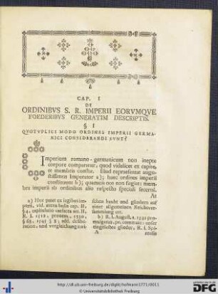 Cap. I. Ordinibus S. R. Imperii Eorumque Foederibus Generatim Descriptis.