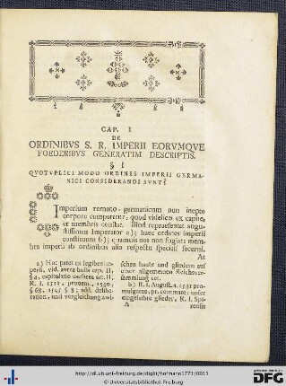 Cap. I. Ordinibus S. R. Imperii Eorumque Foederibus Generatim Descriptis.