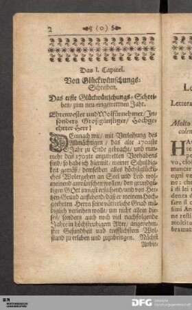 Das I. Capitel. Von Glückwünschungs-Schreiben/ zum neu-eingetrettnen Jahr