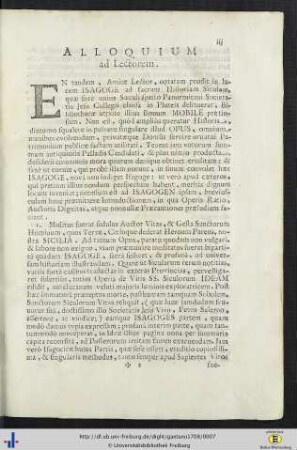 Alloquium ad Lectorem.