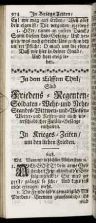 In Krieges-Zeiten/ um den lieben Frieden. - Im Sturm-Wind.