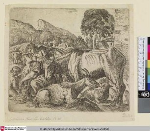 [La Laitière; Young couple with Cows, Goat and Sheep; Das Milchmädchen]