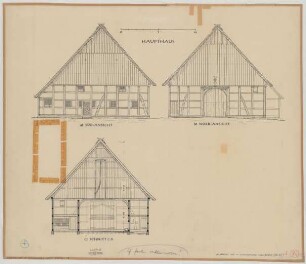 Heddinghausen (Kreis Büren): Hof Barbrock. Haupthaus (Nordansicht, Südansicht, Querschnitt)