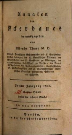 Annalen des Ackerbaues. [3] = Jg. 2. 1806, Stück 1 - 6