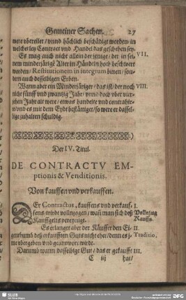 Der IV. Titul. Von kauffen und verkauffen