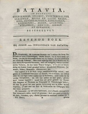 Zevende boek. De zeden der inwooneren van Batavia