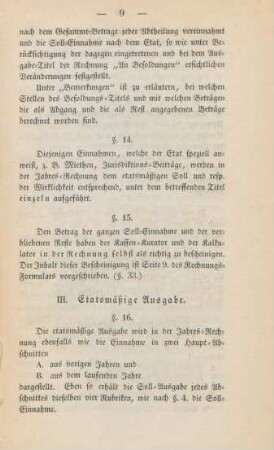 III. Etatsmäßige Ausgabe