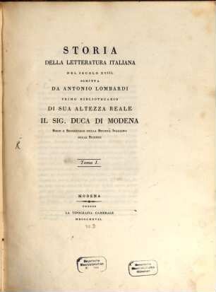 Storia della letteratura Italiana nel secolo XVIII. 1