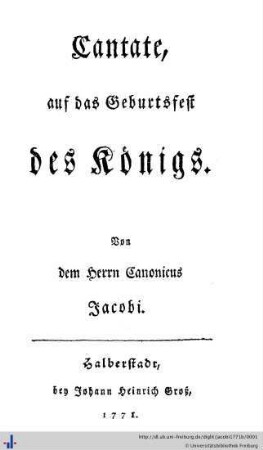 Cantate auf das Geburtsfest des Königs