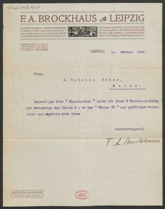 Brief an B. Schott's Söhne : 11.02.1909