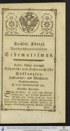 Kaiserlich-Königliche Böhmisch- und Oesterreichische Hof-Kanzley.