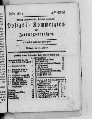 43tes Stück, Ausgabe vom 26. Oktober 1803
