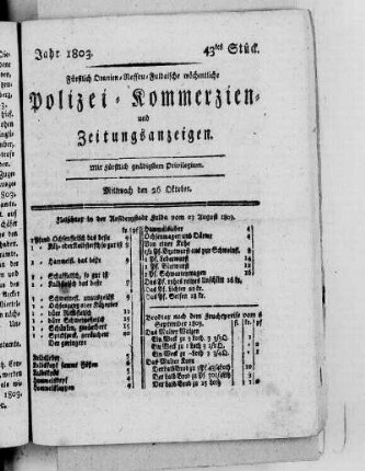 43tes Stück, Ausgabe vom 26. Oktober 1803
