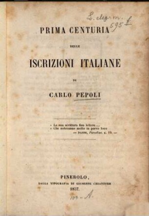 Prima centuria delle iscrizioni Italiane