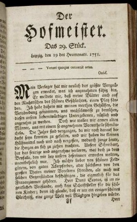 Das 29. Stück. Leipzig, den 19 des Heumonats. 1751.