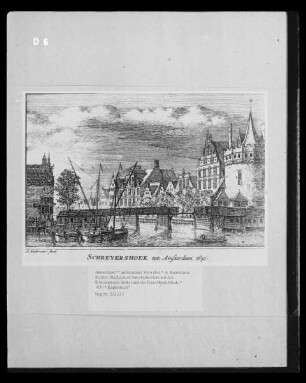 Stadtansicht von Amsterdam mit den Schreierstoren (links) und der Prins Hendrikhade
