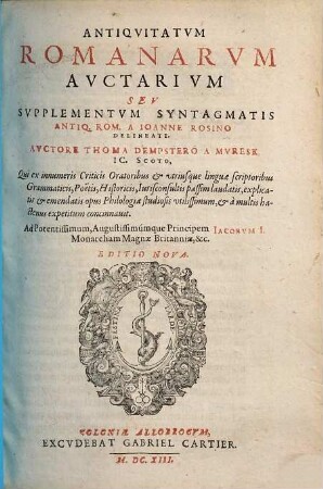 Antiqvitatvm Romanarvm Syntagma Absolvtissimvm. [2], Antiquitatum Romanarum Auctarium Seu Supplementum Syntagmatis Antiq. Rom.