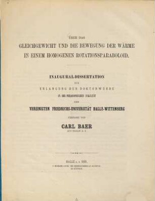 Über das Gleichgewicht und die Bewegung der Wärme in einem homogenen Rotationsparaboloid