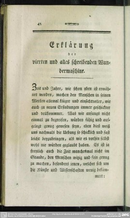 Erklärung der vierten und alles schreibenden Wundermaschine