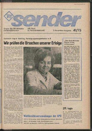 Betriebszeitung 'WF-Sender', Nr.41/1973 (3. Novemberausgabe 1973)