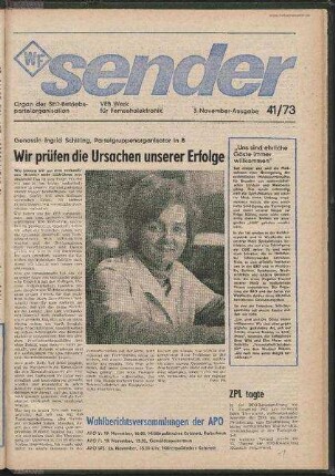 Betriebszeitung 'WF-Sender', Nr.41/1973 (3. Novemberausgabe 1973)