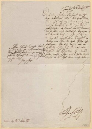 Joseph II. (1741 - 1790) Autographen: Briefe von Kaiser Joseph II. an verschiedene Adressaten - BSB Autogr.Cim. Joseph , 4. Joseph II. (1741 - 1790) Autographen: Brief von Kaiser Joseph II. an N. N. - BSB Autogr.Cim. Joseph .4