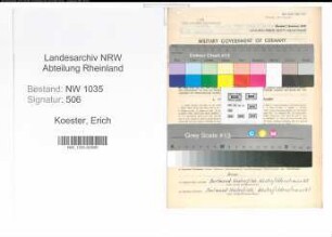 Entnazifizierung Erich Koester , geb. 11.07.1907 (Schlosser)