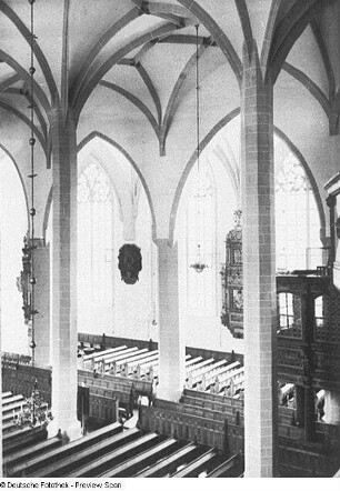 Bautzen. Dom St. Petri (1213/1221). Kircheninneres. Blick von der Orgelempore nach Südsüdosten