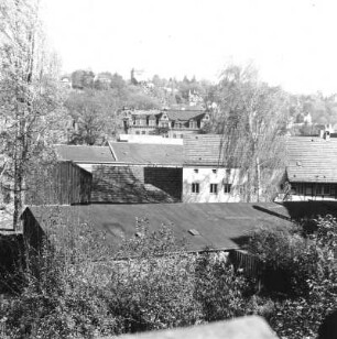 Dresden-Loschwitz. Blick von der Loschwitzer Brücke (Blaues Wunder) zur Station Oberloschwitz der Schwebeseilbahn