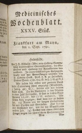 XXXV. Stück. Frankfurt am Mayn, den 1. Sept. 1781. - XXXIX. Stück. Frankfurt am Mayn, den 29. Sept. 1781.