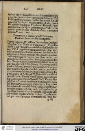 Commendat Thomam Vvolff iuniorem patrinum suum aut filium spiritualem.