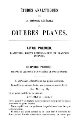 Livre Premier. Diamètres, Points Remarquables Et Branches Infinies.