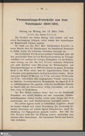 Versammlungs-Protokolle aus dem Vereinsjahr 1900/1901