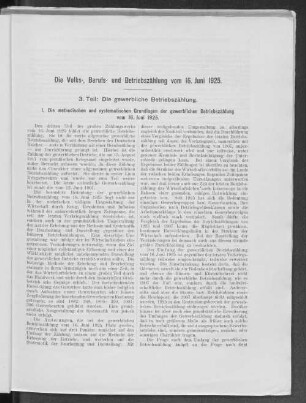 I. Die methodischen und systematischen Grundlagen der gewerblichen Betriebszahlung vom 16. Juni 1925.