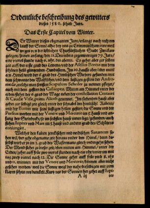 Ordentliche beschreibung des gewitters dieses 1580. schalt Jars.