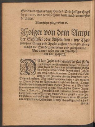 Folget von dem Ampt der Schlussel oder Absolution ...