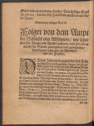 Folget von dem Ampt der Schlussel oder Absolution ...