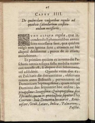 Caput IIII. De quibusdam vulgaribus regulis ad quodvis Calendarium constituendum necessariis.