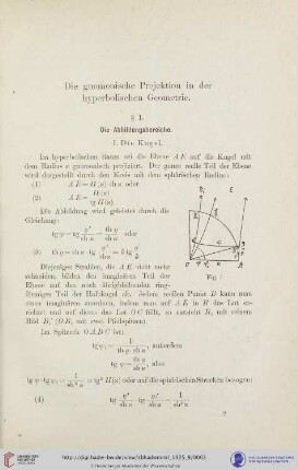 Die gnomonische Projektion in der hyperbolischen Geometrie