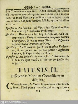 Thesis II. Differentias Motuum Convulsivorum disquirit